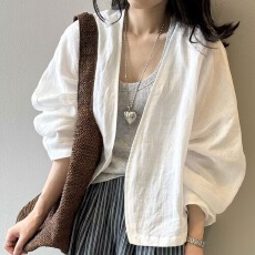 批发2026早春高级感苎麻开衫外套法式轻奢长袖衬衫<b class='q'>上衣</b>