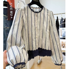 批发秋装日韩女装巨好看短款小衫<b class='q'>蕾丝</b>花边长袖<b class='q'>衬衫</b>法式小资小上衣