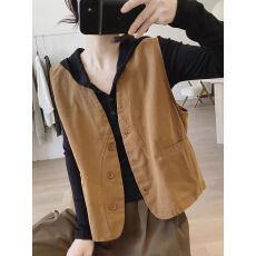 批发2026早春棉质马夹外套女士<b class='q'>宽松</b>显瘦v领简约小众设计感工装背心