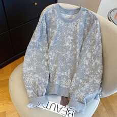 批发2026早春高级感气质雪花圆领卫衣时尚洋气宽松百搭套头上衣