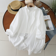 批发实拍2026早春白长衬衫纯棉休闲百搭小翻领长袖中长款衬衫<b class='q'>连衣裙</b>