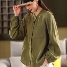 批发已出货秋装新款日单<b class='q'>外贸出口</b>文艺复古气质纯色长袖宽松文艺衬衫