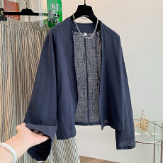 批发2026早春实拍高级感苎麻开衫外套+条纹直筒慵懒风阔腿<b class='q'>裤</b><b class='q'>套装</b>