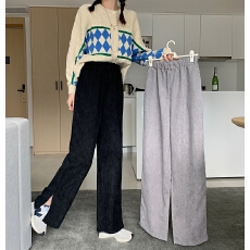 批发秋冬新款实拍大码女装灯芯绒高腰休闲裤学生阔腿裤