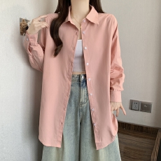 批发已出货 实拍秋装纯棉蓝色长袖<b class='q'>衬衫女</b>上衣通勤穿搭休闲蓝衬衣外套