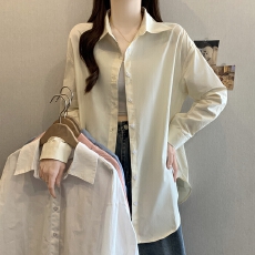 批发已出货 实拍秋装纯棉蓝色长袖<b class='q'>衬衫</b><b class='q'>女</b>上衣通勤穿搭休闲蓝<b class='q'>衬衣</b>外套