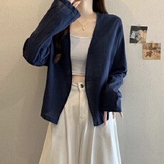 批发已出货 实拍秋装新款高级感苎麻开衫外套轻奢<b class='q'>防晒衫</b>长袖衬衫上衣