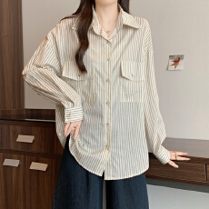 批发实拍秋装新款条纹衬衫轻奢高级感港风宽松气质上衣休闲长袖衬衣