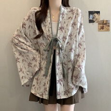 批发实拍杨幂同款新中式国风汉服上衣秋装新款宽松显瘦长袖衬衫