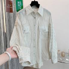 批发2026早春实拍条纹衬衫轻奢高级感港风宽松气质上衣休闲长袖衬衣