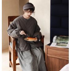 批发秋冬装日系女装文艺复古葫芦格蓬蓬<b class='q'>外套</b>宽松夹棉森系甜美纯色<b class='q'>外套</b>