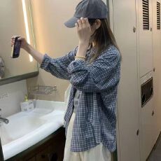 批发秋装新款韩系格子<b class='q'>衬衫</b>女百搭宽松慵懒风上衣外搭格纹<b class='q'>衬衣</b><b class='q'>外套</b>
