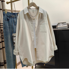 批发秋季新款港味休闲衬衫小众百搭粉色长袖叠穿衬衣外搭上衣