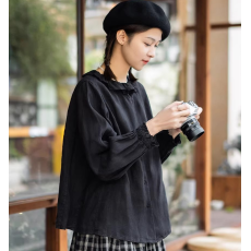 批发春装新款白色衬衫长袖女装宽松木耳边上衣别致法式衬衣