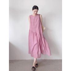 批发夏季新款棉麻连衣裙女<b class='q'>文艺</b><b class='q'>范</b>大码宽松透气无袖纯色亚麻裙