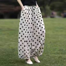 批发夏装新款棉麻阔腿裤<b class='q'>文艺</b><b class='q'>范</b>大码宽松休闲波点碎花百搭九分裤简约款