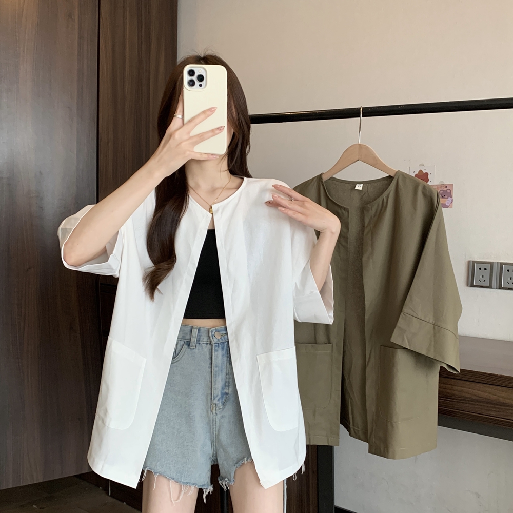 실사 여름 드레스 새로운 한국 스타일 빅 사이즈 여성 의류 루즈핏 얼음 실크 면 린넨 재료 맨위 레트로 미니멀리즘 면 린넨 티셔츠 여성