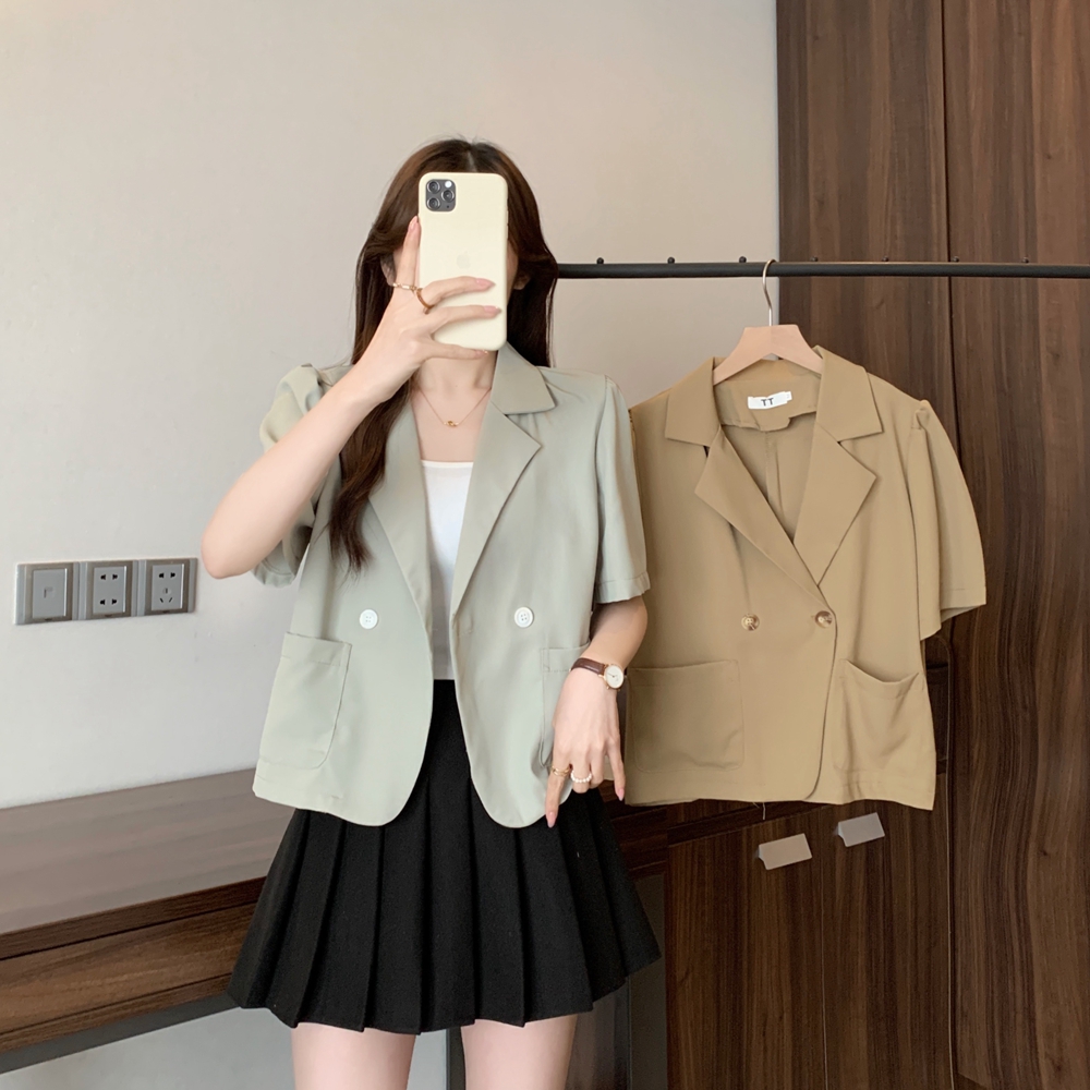 실사 여름 드레스 빅 사이즈 블레이저 폴로 칼라 루즈핏 거품 소매 쇼트 스타일 정장 맨위 m 4xl 200 kg
