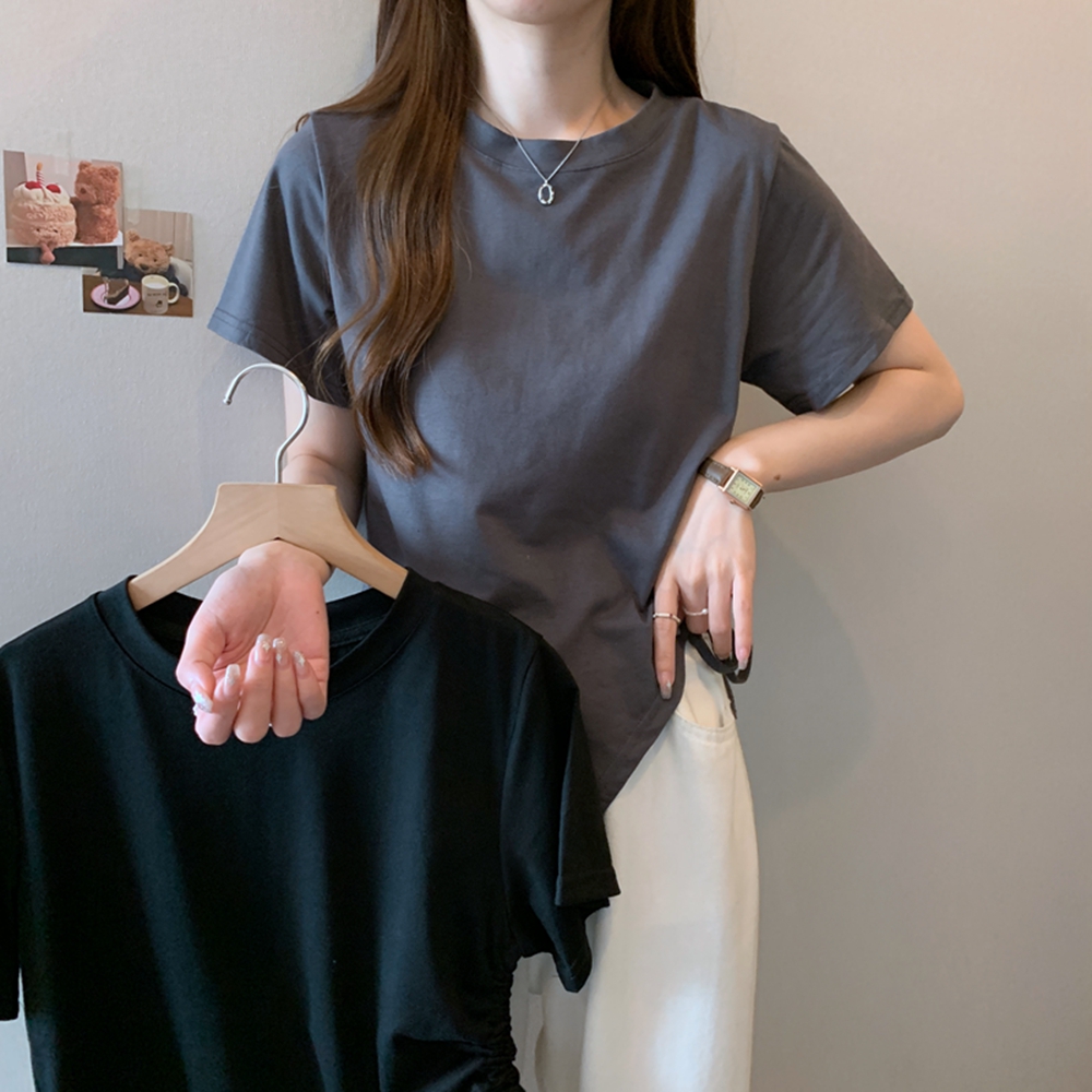 실사 폭발 다용도 여름 섹션 긍정적 인 어깨 티셔츠 여성 지방 mm 불규칙 반팔 티셔츠 맨위 m-4xl200 근