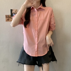 批发实拍夏装新款大码女装纯棉短袖衬衫防晒衣宽松休闲衬衣五分袖上衣