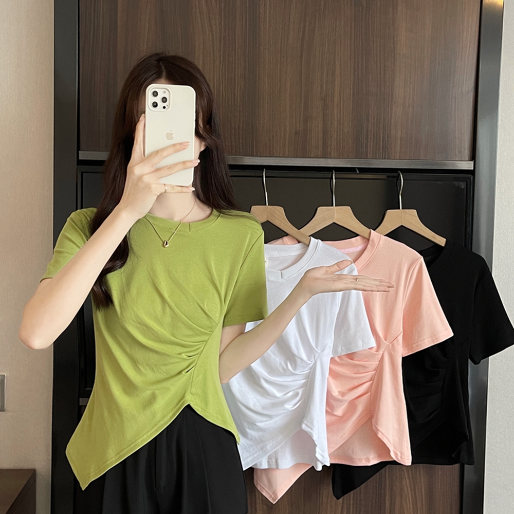 실사 원본 품질 테두리 빅 사이즈 여성 의류 지방 mm 검정색 불규칙 반팔 티셔츠 맨위 m-4xl200 근