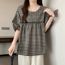 实拍夏装新款大码女装宽松蕾丝边彩扣棉麻衬衫娃娃衫M-4XL200斤