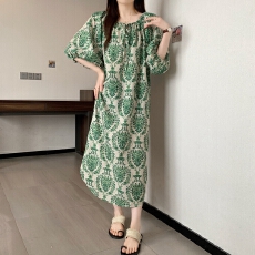 批发实拍夏装新款大码女装优雅满屏碎花系带灯笼袖<b class='q'>连衣裙</b>M-4XL200斤