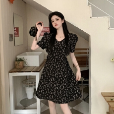 批发实拍大码女装蝴蝶结蓝色格子裙可盐可甜气质方领连衣裙M-4XL200斤