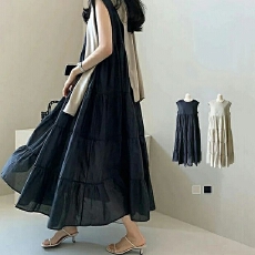 批发夏装新款大码女装日韩通勤轻熟长款无袖<b class='q'>连衣裙</b>百搭长裙M-4XL200斤