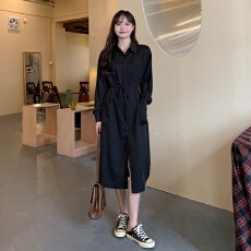 批发2026早春大码女装衬衫<b class='q'>连衣裙</b>中长款系带收腰衬衣 M-4XL200斤