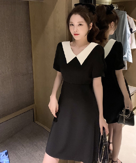 2026 여름 빅 사이즈 베이비 칼라 나비 넥타이 드레스 그는 벤 바람 작은 검은 드레스