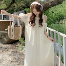 批发夏装新款韩版宽松露肩法式<b class='q'>大码</b>女装胖MM连衣裙M-4XL200斤
