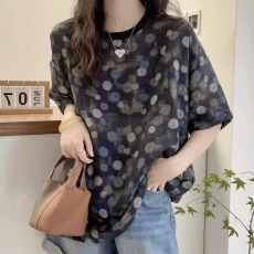 批发夏季新款原版质量中长款设计感波点设计感圆领短袖<b class='q'>上衣</b>T