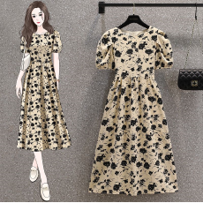 批发实拍夏装泡泡袖连衣裙赫本风法式高级感设计感小众长裙M-4XL200斤