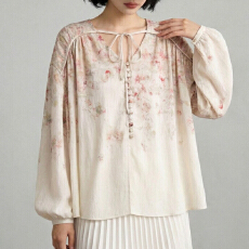 批发春装新款<b class='q'>衬衣</b>法式浪漫玫瑰印花<b class='q'>灯笼袖</b>宽松<b class='q'>衬衫</b>上衣女