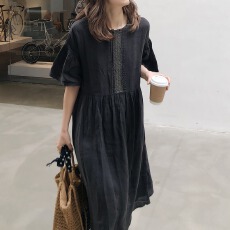 批发夏装<b class='q'>新款</b>chic 韩版重工打褶宽松长款连衣裙