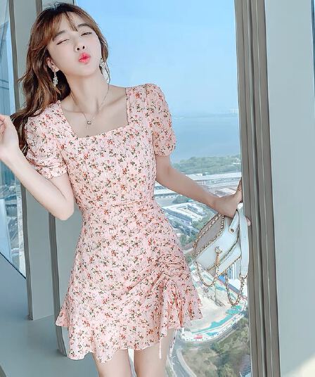 여름 드레스 빅 사이즈 여성 의류 꽃무늬 지방 mm 달콤한 미국 칼라 허리 수축 슬림해 보이는 요정 드레스 m-4xl200 근