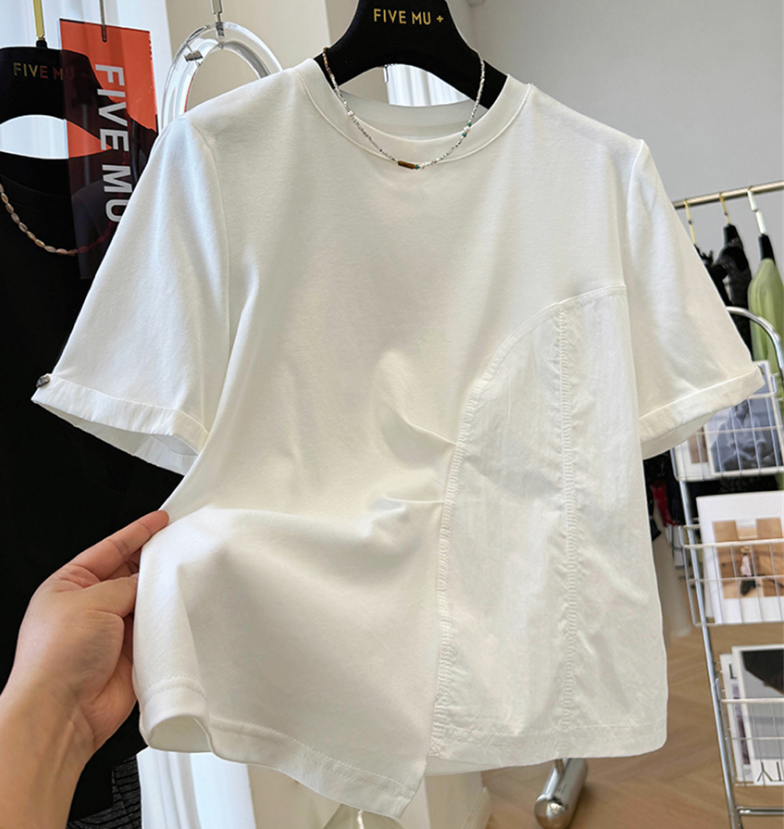 고유 한 Chic 불규칙 주름 디자인 센스 맨위 여성 여름 착용 가져 가라. 슈퍼 잘 생긴 루즈핏 슬림해 보이는 반팔 티셔츠