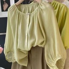 批发夏装新款大码<b class='q'>女装</b>宽松100支加密苎麻八分袖衬衫女