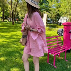 批发夏装法式度假风亚麻衬衫套装老钱松弛慵懒宽松防晒衣短<b class='q'>裤</b>两件套