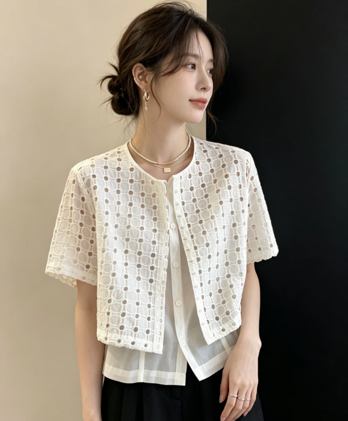 여름 새로운 캐주얼 오픈 가디건 여성 코트 태양 보호 셔츠 디자인 센스 스택 착용 페이크 레이어드 ins 스타일 맨위