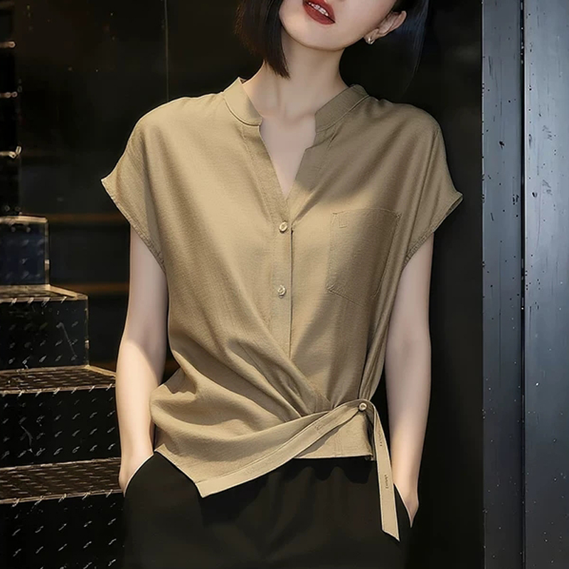 여름 새로운 낙타 고급 품격 반팔 여성 셔츠 슈퍼 잘 생긴 맨위 연령 감소 Chic 다용도 셔츠