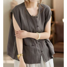 批发夏装<b class='q'>新款</b>大码高级感复古亚麻毛边衬衣男女秋季<b class='q'>新款</b>宽松休外套