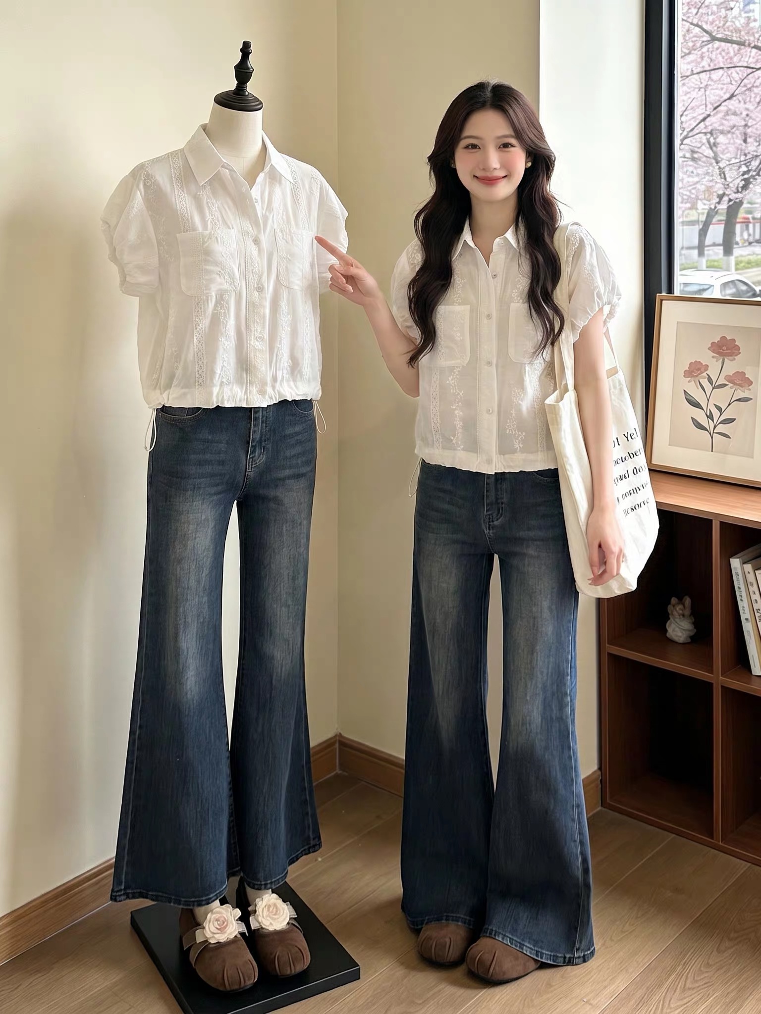 거품 소매 긍정적 인 어깨 반팔 여성 셔츠 여름 새로운 빅 사이즈 지방 mm 연령 감소 작은 셔츠 밑단 펌프 로프 맨위