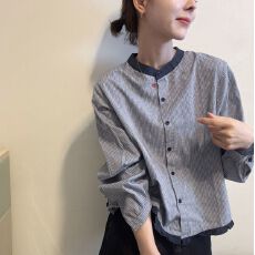 批发夏季文艺森系苎麻印花翻领透气长袖<b class='q'>衬衫</b>女新款宽松系扣防晒上衣