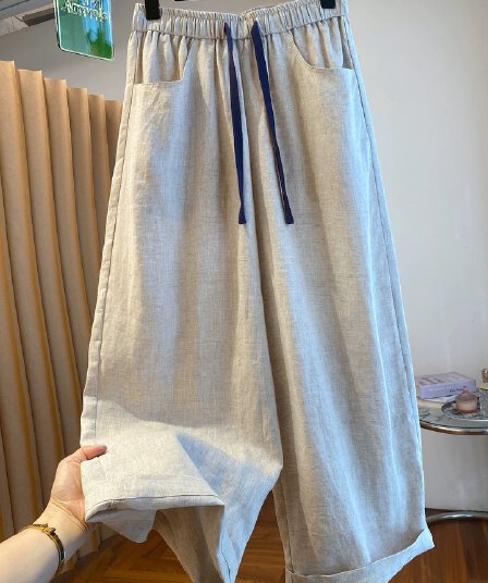 한 부서 느긋한 바람 와이드 레그 팬츠 여름 얇은 스타일 고급 센스 루즈핏 다용도 허리밴드 캐주얼 풍선 바지