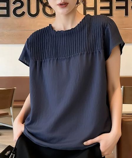여름 새로운 해군 레트로 반팔 여성 셔츠 품격 작은 셔츠 고급 센스 슬림해 보이는 출퇴근 셔츠
