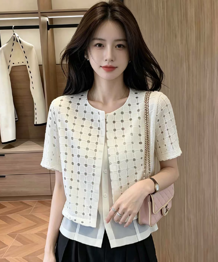 여름 새로운 캐주얼 오픈 가디건 여성 코트 태양 보호 셔츠 디자인 센스 스택 착용 페이크 레이어드 ins 스타일 맨위