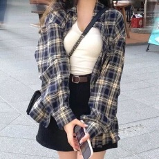 批发秋装新款复古格子美式设计<b class='q'>衬衫</b>宽松慵懒<b class='q'>长袖</b><b class='q'>衬衣</b>休闲新款<b class='q'>情侣</b><b class='q'>上衣</b>