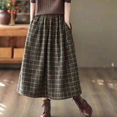 批发秋冬装复古加厚毛呢半身裙女格纹A字裙显瘦呢子中长款格子女裙